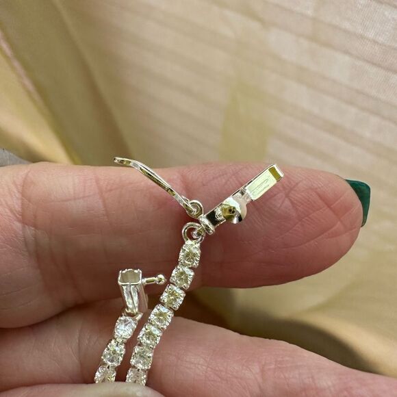 Luv AJ CZ Tennis Style Necklace Silver Toned Metal Sparkly Understated - Picture 5 of 9